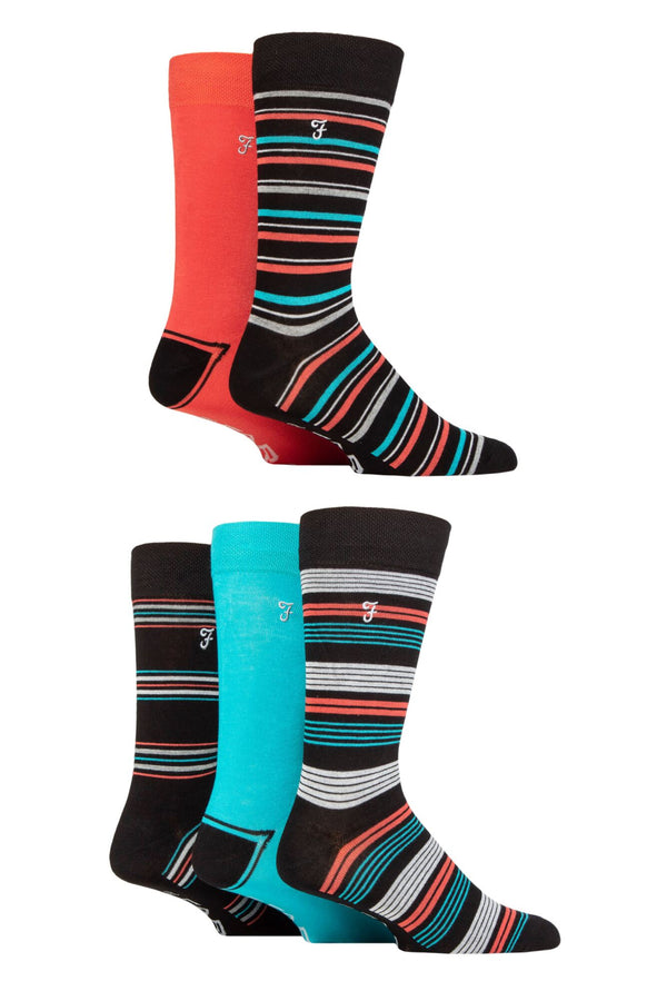 Farah Mens 5 Pair Plain, Striped and Patterned Everyday Bamboo Socks FCS357